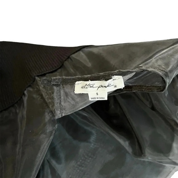 Black Sweater Top with Sheer Taffeta Long Balloon Sleeves Size S - Picture 7 of 8